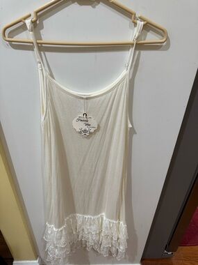 Paisley Vine Cream Slip Dress with Lace Trim